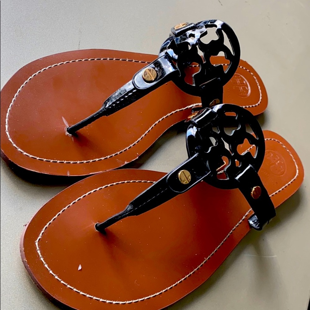 Tory Burch black patent leather Miller sandals 10.5